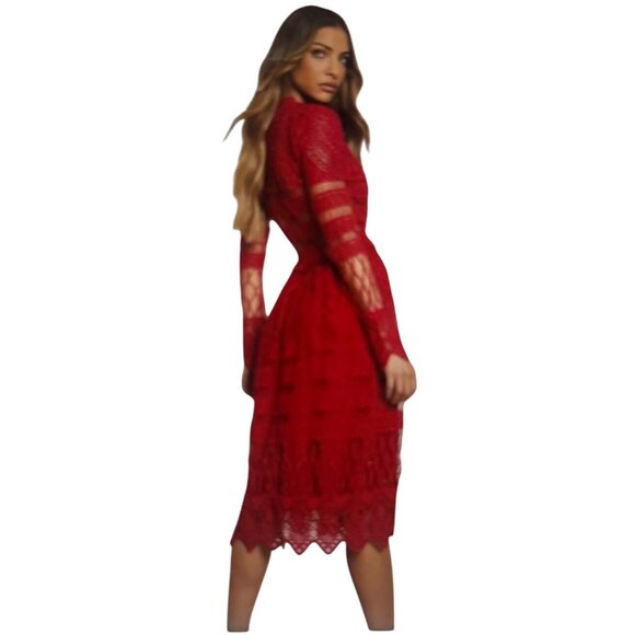 Boohoo Occasion Red Lace Dress Womens UK 12 US 8 - Picture 2 of 12